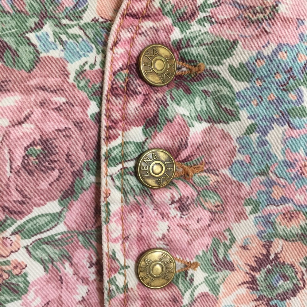 Zena vintage floral print denim vest cottagecore grandmacore sz small/medium EUC - Picture 7 of 7